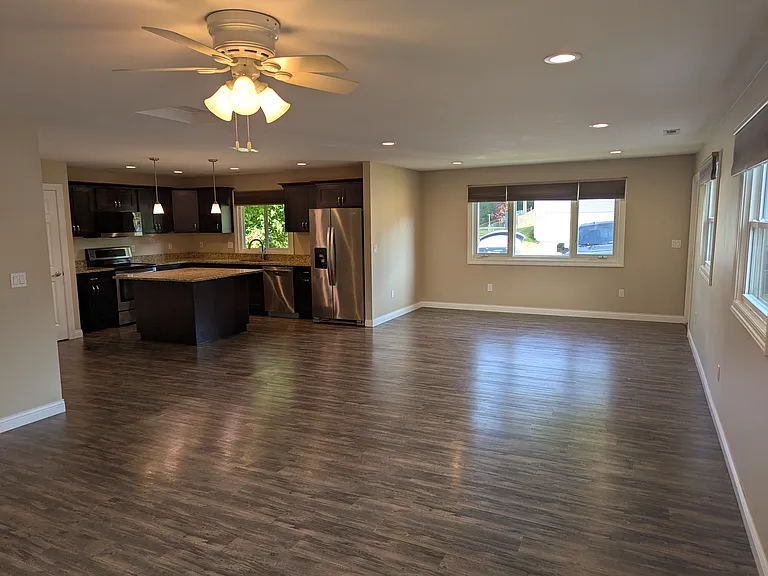 kitchen, dining, living room