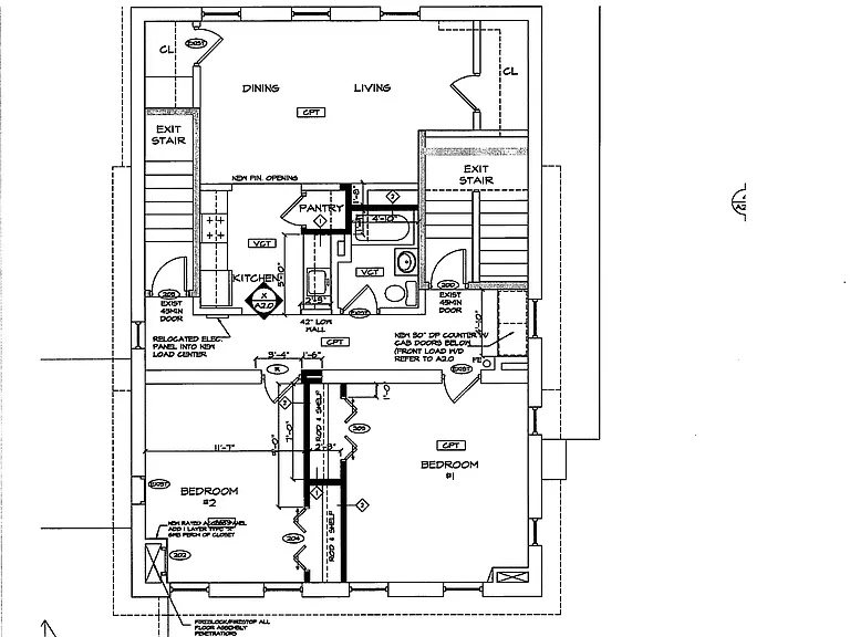 Second Floor Apartment Layout. 1040sf. Two bedrooms & One Bath. Private entrance from porch & parking lot.
