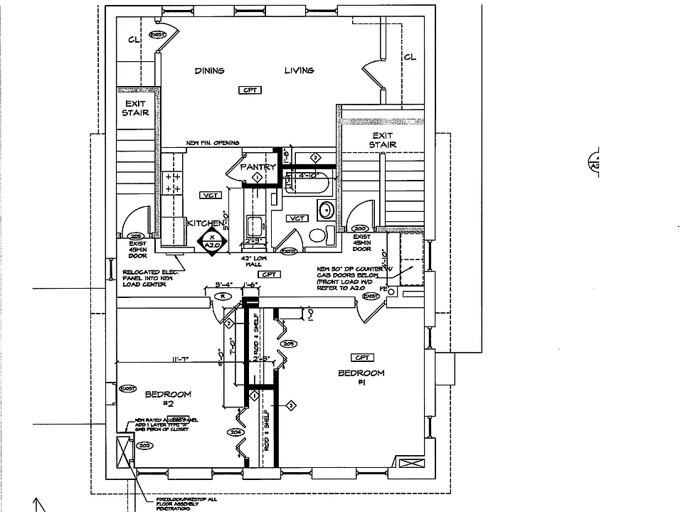 Second Floor Apartment Layout. 1040sf. Two bedrooms & One Bath. Private entrance from porch & parking lot.
