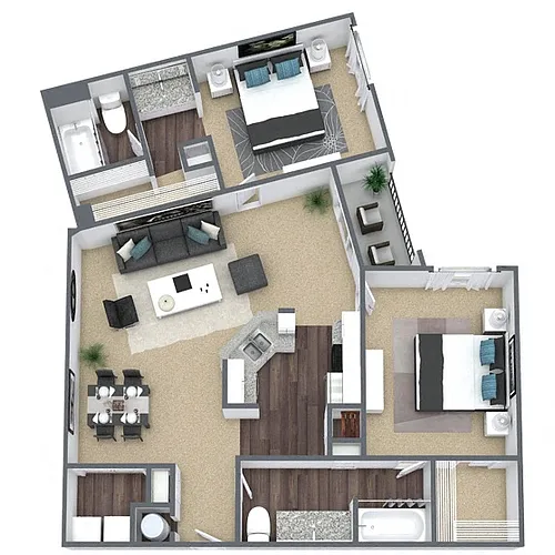 Floor plan B6: 2 Bed 2 Bath