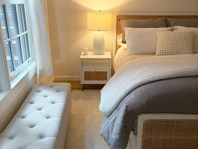 Queen Bed with Pillow-Top Mattress and Fresh, New Comfortable Bedding