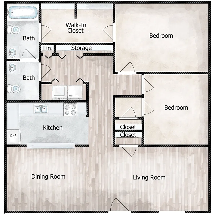 Floor plan 2 Bed 1.5 Bath