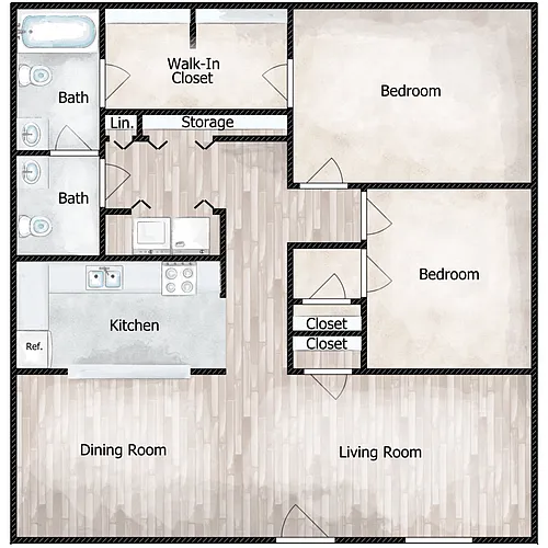 Floor plan 2 Bed 1.5 Bath