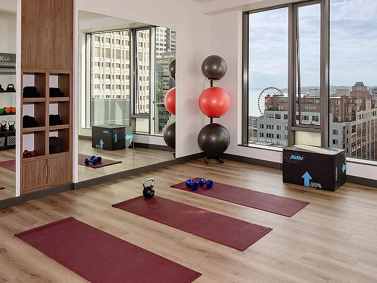Apartment community Yoga Studio at Griffis Seattle Waterfront in Seattle, Washington.