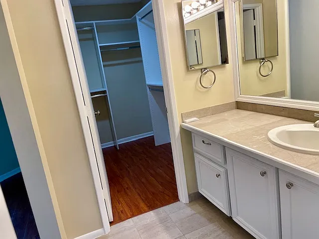 main bathroom and walk-in closet area