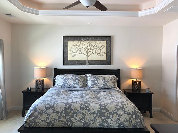 Master bedroom with king bed and walk-in closet