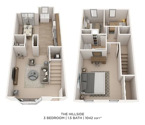 Floor plan Three Bedroom 1.5 Bath - 1,042 sqft