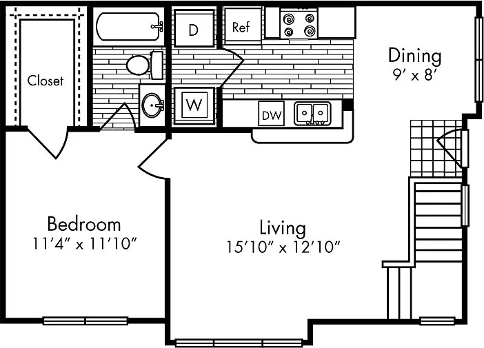 Floor plan Small One Bed, One Bath