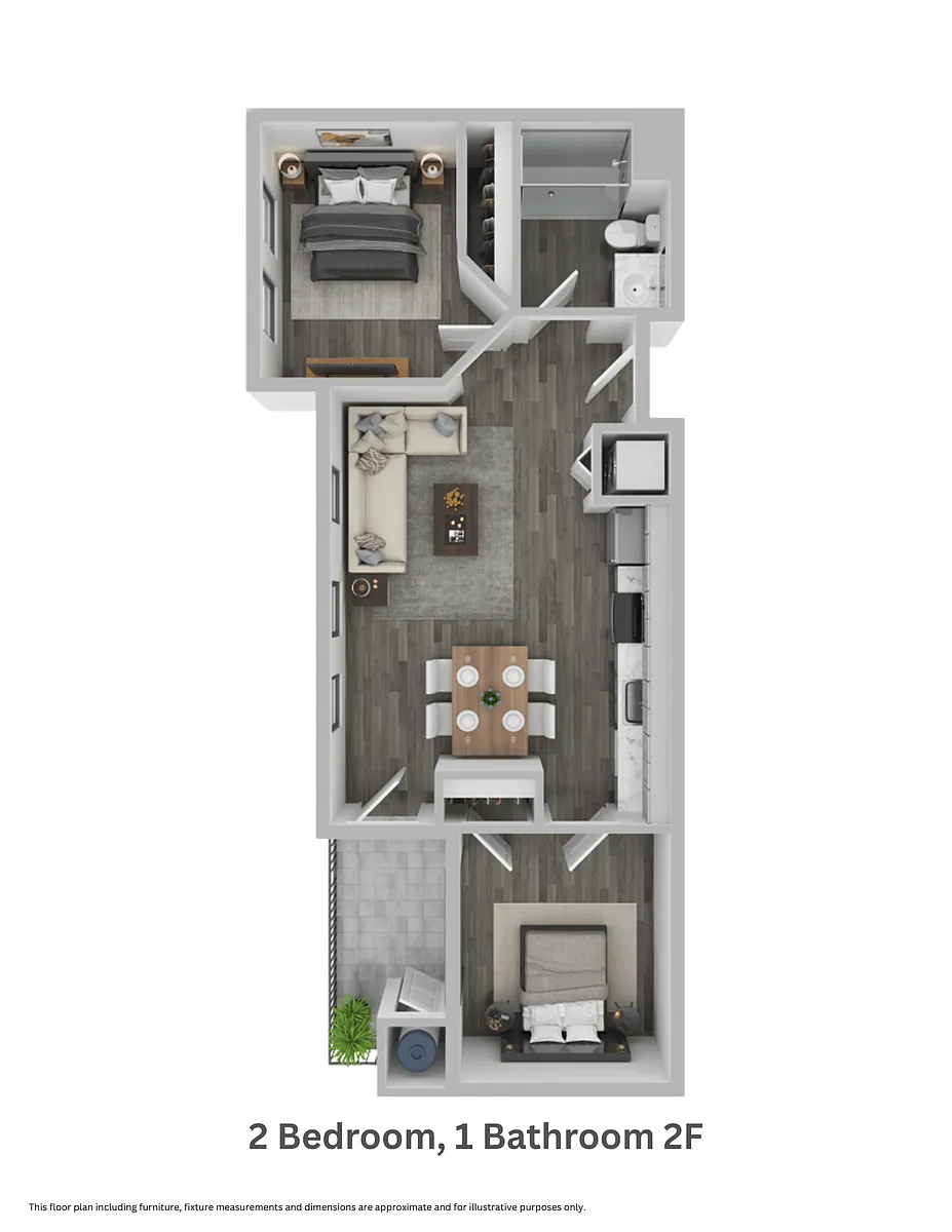 Floor plan Two Bedroom, One Bathroom 2F