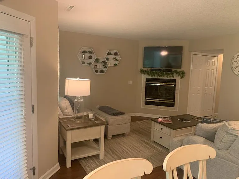 living room with gas fireplace
