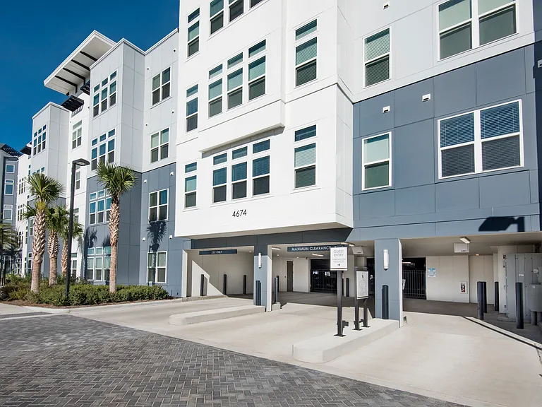 Residential building with controlled access garage