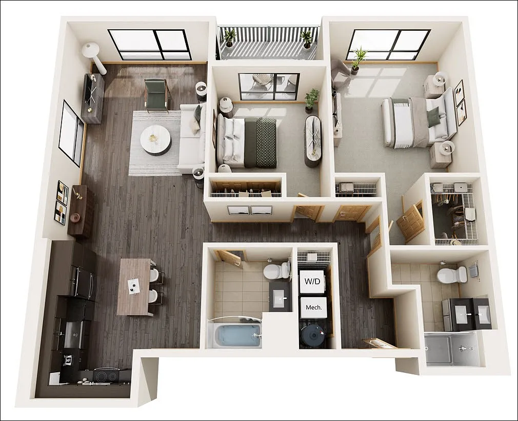 Floor plan 2 Bed / 2 Bath 1319 sq ft Bur Oak