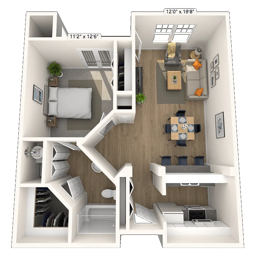 Floor plan Traditional 1x1 729 SF