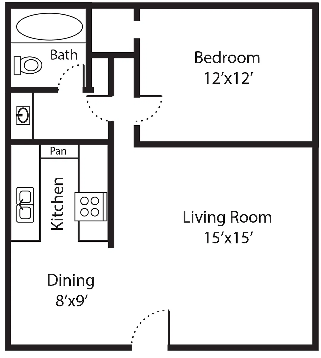 Floor plan The Oasis: 1/1 at Avesta South Shore