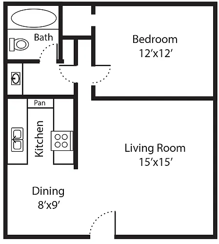 Floor plan The Oasis: 1/1 at Avesta South Shore