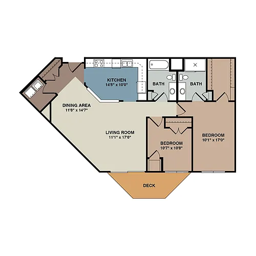 Floor plan 2J - 2 Bedroom