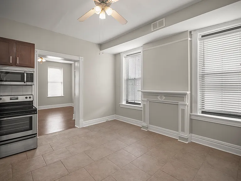 Large kitchen and dining area at the center of the apartment, south facing natural light