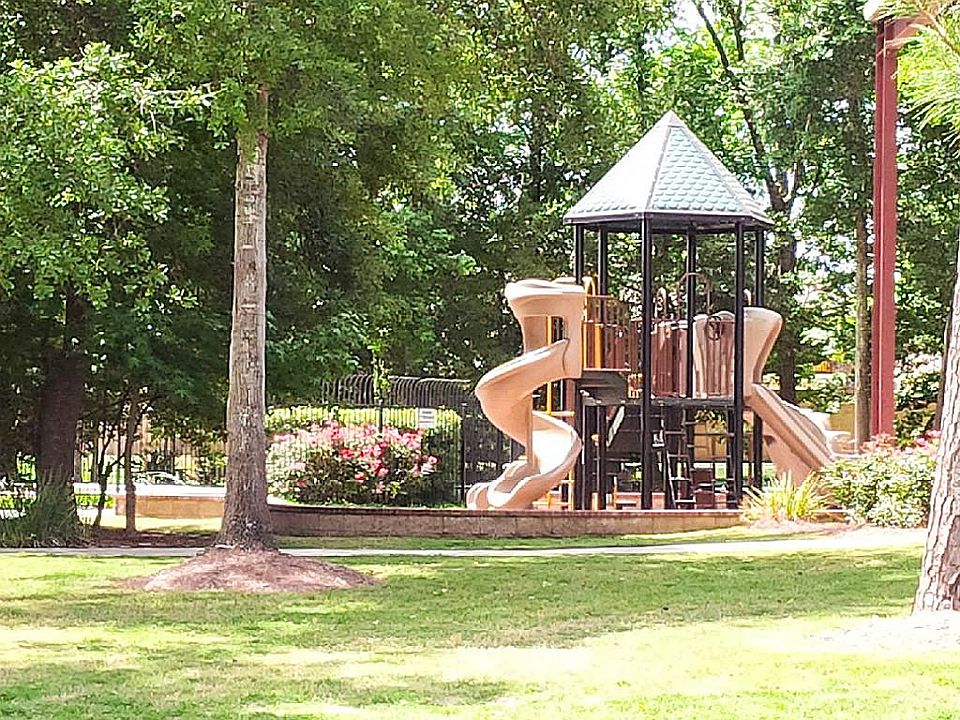 Community park area next to pool and recreation center.