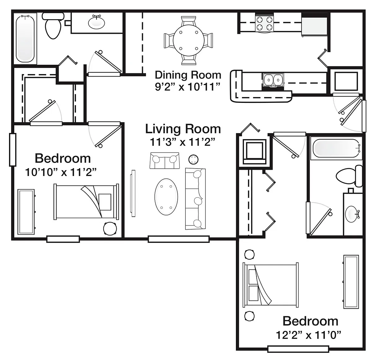 Floor plan 2 Bedroom 2 Bath