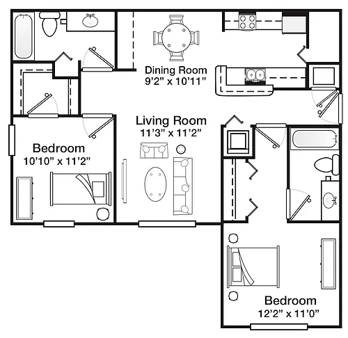 Floor plan 2 Bedroom 2 Bath