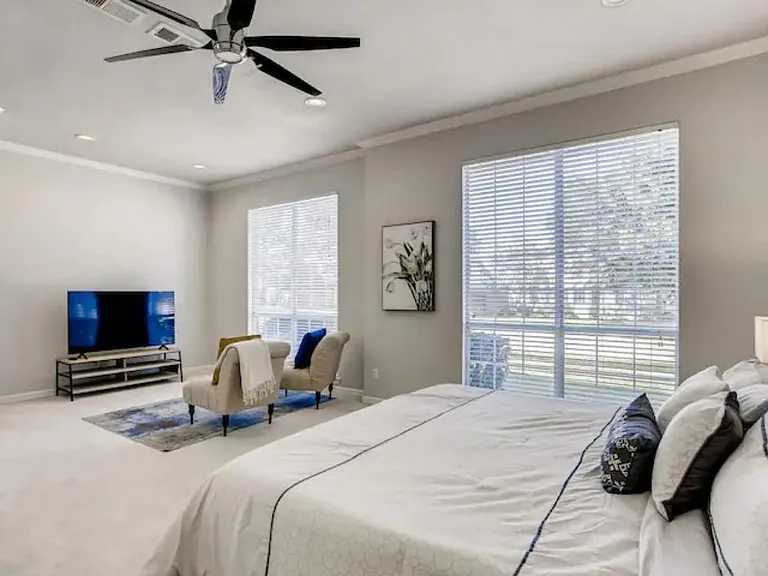 Primary bedroom has 60" Smart UHD TV to wind down and relax