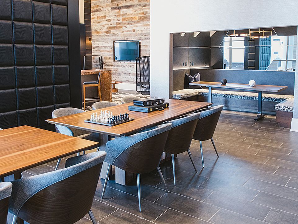 Indoor bar and kitchen space.