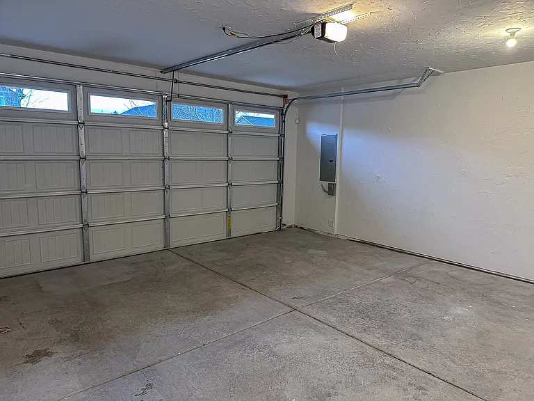 Two car garage with windows.