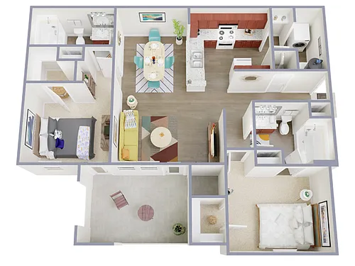 Floor plan 2 Bed, 2 Bath (60% Income Restricted)