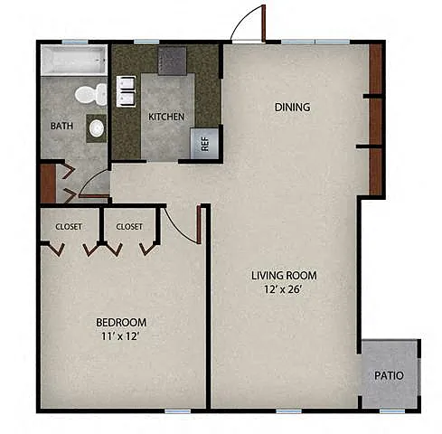 Floor plan 1 Bedroom 1 Bath|750 SF.