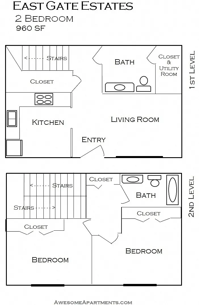 Floor plan 2 Bedroom 1.5 Bath