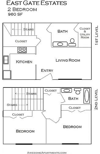 Floor plan 2 Bedroom 1.5 Bath