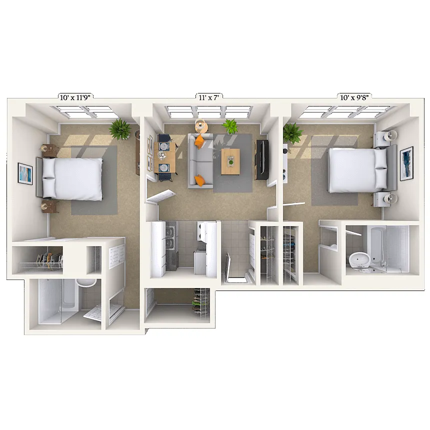 Floor plan Traditional 2x2 805 SF