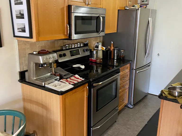 SOLID WOOD KITHEN CABINETS AND STAINLESS STEEL APPLIANCES