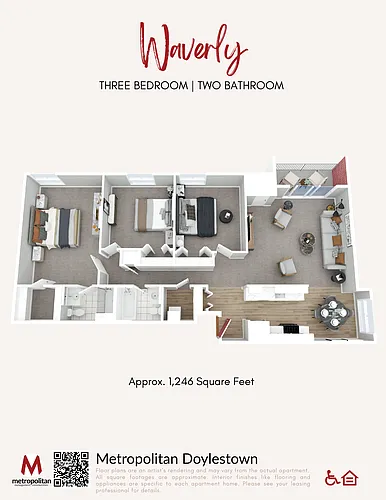Floor plan Three Bedroom Waverly Layout