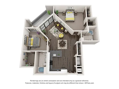 Floor plan Beckett (2 Bedroom & 2 Bathroom)