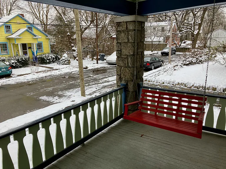 Porch and Baldwin Ave in the winter.