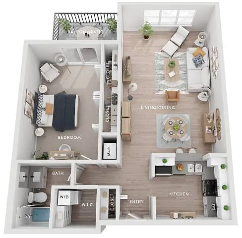 Floor plan Elm (A1h) 1 Bedroom Apartment