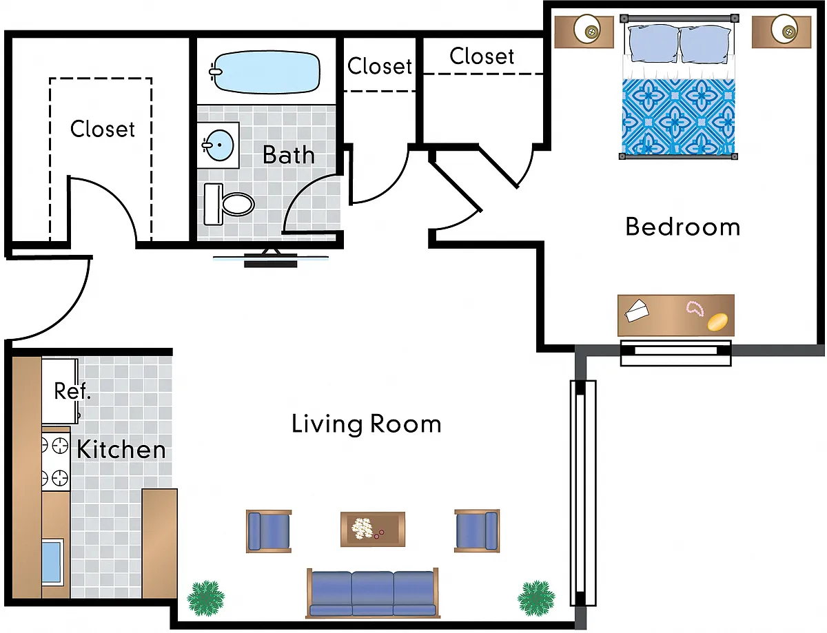 Floor plan Renovated 1 Bedroom - 04 Tier