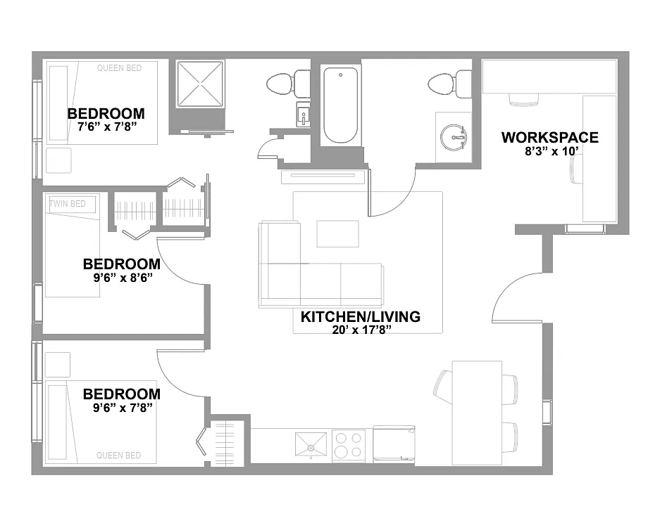 Floor plan 3 Bed 2 Bath B