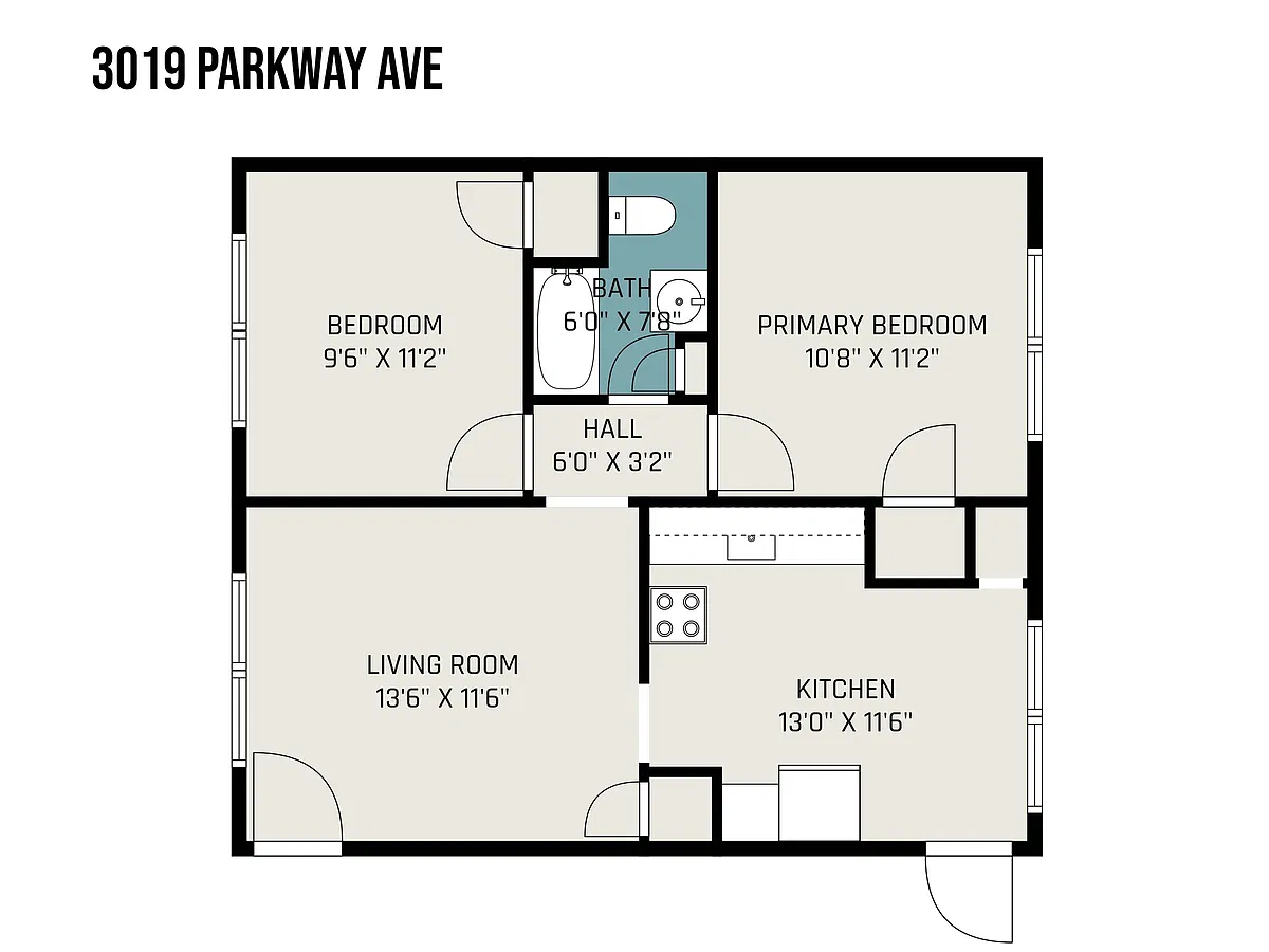 Floor plan 2 Bedrooms, 1 Bathroom