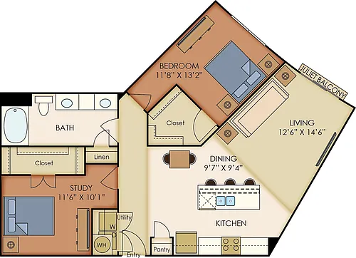 Floor plan Two Bedroom One Bathroom