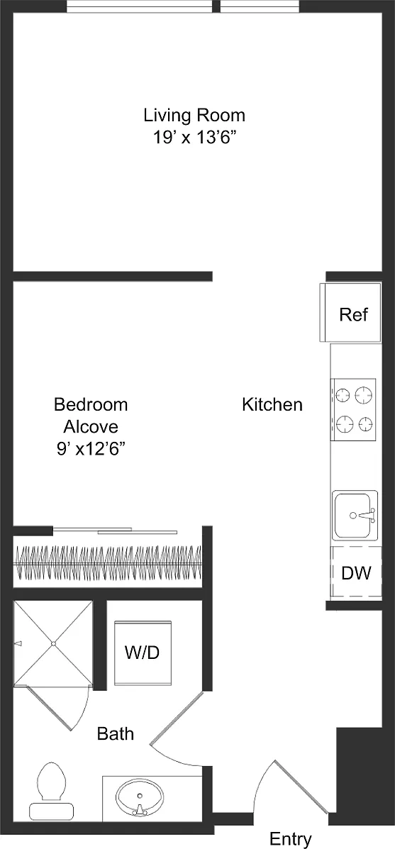 Floor plan Studio + Alcove A1