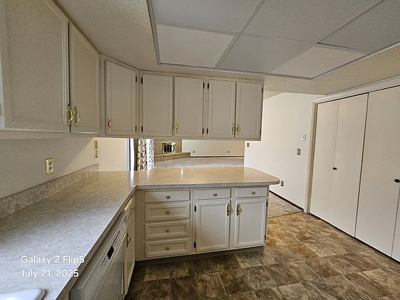 Kitchen looking into dining area