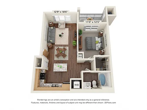 Floor plan One Bedroom A1