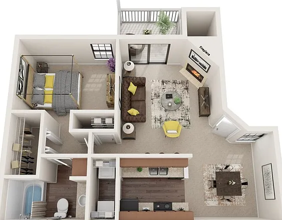 One Bedroom, 690 sqft, Patio/Balcony, Full-Size Washer/Dryer Connections, Fireplace in Selected Units One Bedroom, 690 sqft, Patio/Balcony, Full-Size Washer/Dryer Connections, Fireplace in Selected Units