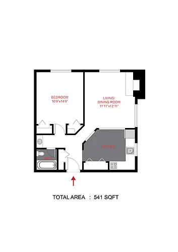 Floor plan 1 Bed 1 Bath A2