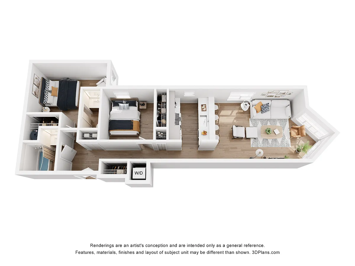 Floor plan 2 bd 1 and a half ba A1