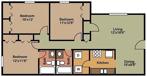 Floor plan Three Bedroom Two Bath