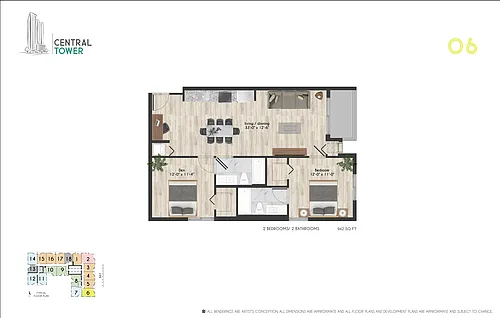 Floor plan Two Beds - Two Baths