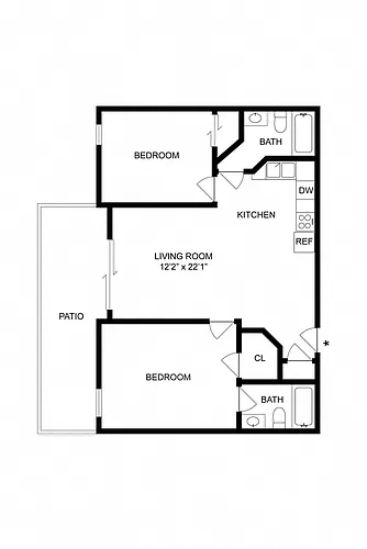 Floor plan Two Bedrooms - Two Bathrooms